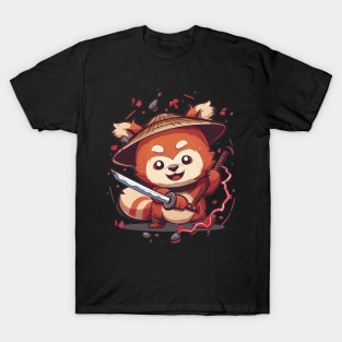 Cute Samurai Red Panda with sword T-Shirt